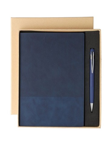Ensemble carnet A5 et stylo à bille en PU recyclé Tarek Matières : aluminium Couleurs : bleu goodies publicitaire événementiel