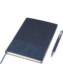 Ensemble carnet A5 et stylo à bille en PU recyclé Tarek Matières : aluminium Couleurs : bleu cadeau entreprise pas cher