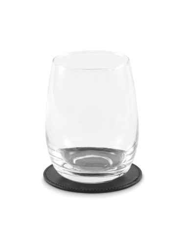 POSA Sous-verre rond en PU Couleurs : noir objet publicitaire robuste