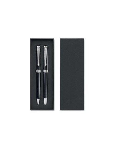 LYON SET Set stylo à bille et roller Matières : papier Couleurs : noir cadeau entreprise pas cher