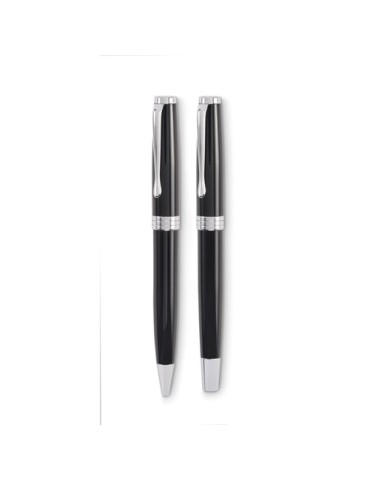 LYON SET Set stylo à bille et roller Matières : papier Couleurs : noir marquage laser ultra précis