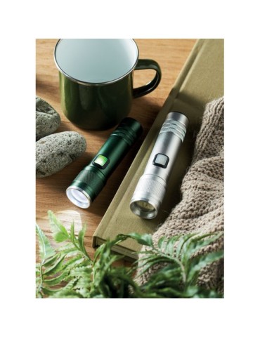 FLASHRA Lampe torche COB rechargeable Couleurs : argenté mat marquage couleur éclatante