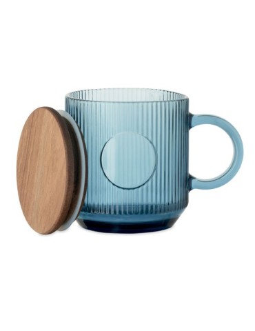 VITRIO MUG Mug en verre strié 300ml Matières : verre Couleurs : bleu transparent marquage laser ultra précis