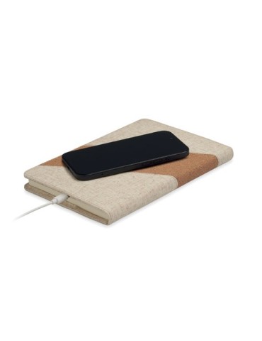 CORTONA Carnet A5 avec chargeur 15W Matières : papier recyclé Couleurs : beige cadeau entreprise pas cher