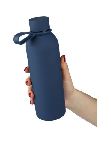 Gourde double paroi de 500 ml en acier inoxydable recyclé Sena Matières : acier inoxydable Couleurs : bleu marquage laser ultra 