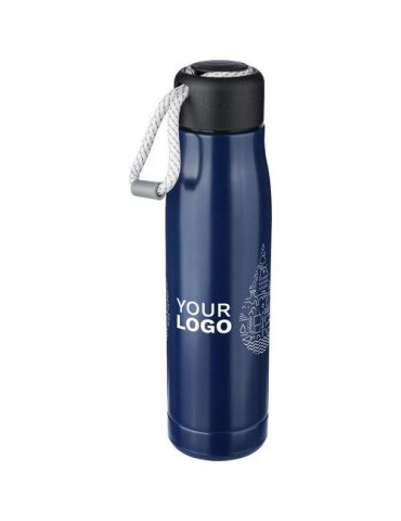 Gourde double paroi de 500 ml en acier inoxydable recyclé Solene Matières : polyester Couleurs : bleu impression haute définitio