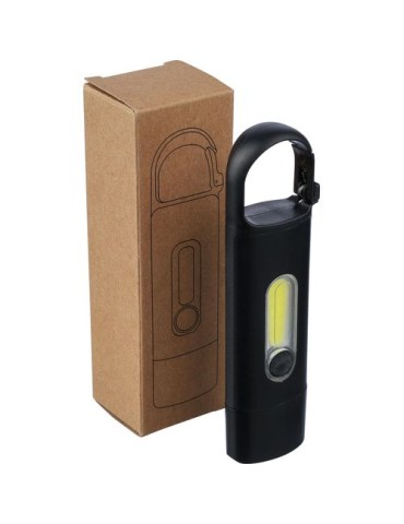 Mini lampe de poche en ABS recyclé Zai Matières : caoutchouc Couleurs : noir objet publicitaire robuste