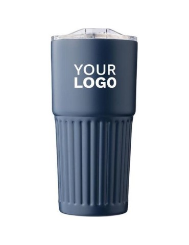 Mug double paroi en acier inoxydable recyclé de 500 ml Kael Matières : silicone Couleurs : bleu impression logo haute qualité
