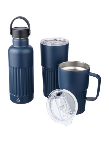 Mug double paroi en acier inoxydable recyclé de 500 ml Kael Matières : silicone Couleurs : noir cadeau collaborateur premium