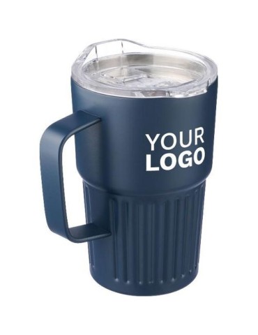 Mug nomade double paroi en acier inoxydable recyclé de 450 ml Calo Matières : silicone Couleurs : noir cadeau affaires élégant