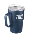 Mug nomade double paroi en acier inoxydable recyclé de 450 ml Calo Matières : silicone Couleurs : noir cadeau affaires élégant
