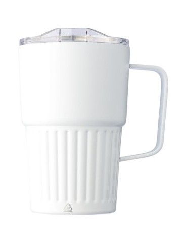 Mug nomade double paroi en acier inoxydable recyclé de 450 ml Calo Matières : silicone Couleurs : blanc impression haute définit