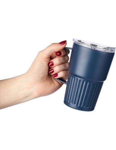 Mug nomade double paroi en acier inoxydable recyclé de 450 ml Calo Matières : silicone Couleurs : blanc marquage laser ultra pré