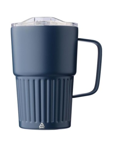 Mug nomade double paroi en acier inoxydable recyclé de 450 ml Calo Matières : silicone Couleurs : bleu marquage laser ultra préc