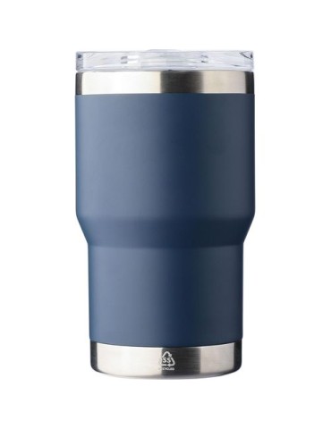 Mug nomade double paroi en acier inoxydable recyclé de 350 ml Ayen Matières : silicone Couleurs : bleu impression haute définiti