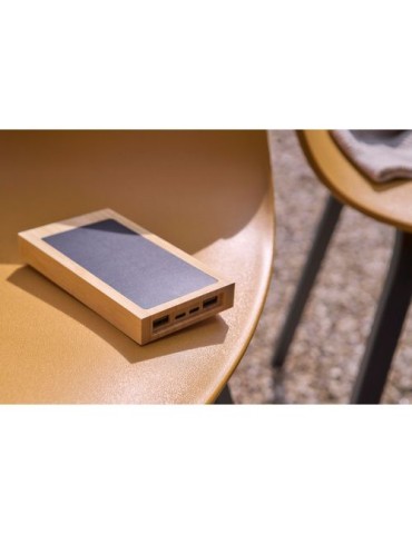 Power bank solaire en bambou Elz Matières : bambou Couleurs : brun personnalisation rapide en France