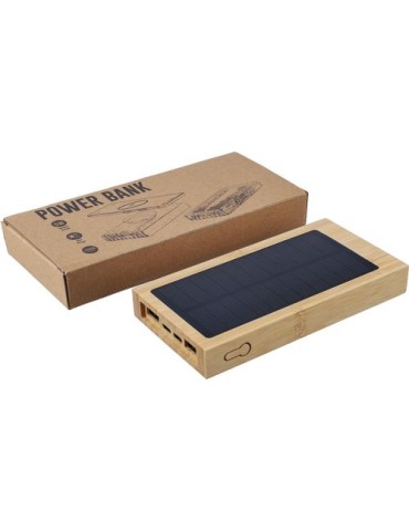 Power bank solaire en bambou Elz Matières : bambou Couleurs : brun accessoire événementiel unique