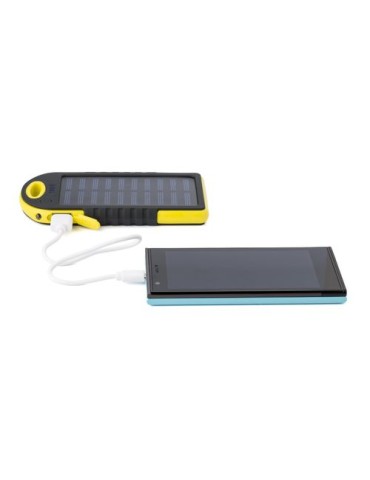 Power bank solaire en ABS et gomme Arin Matières : caoutchouc Couleurs : bleu marquage couleur éclatante