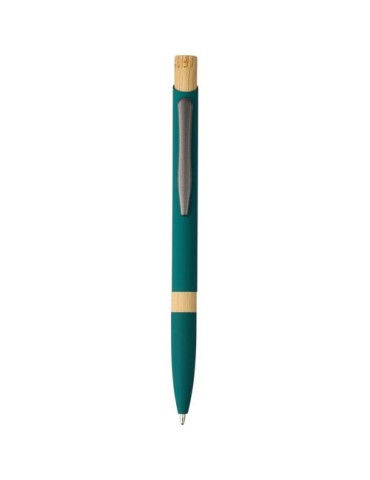 Stylo bille en aluminium recyclé toucher gomme Calandra Matières : bambou Couleurs : vert impression haute définition