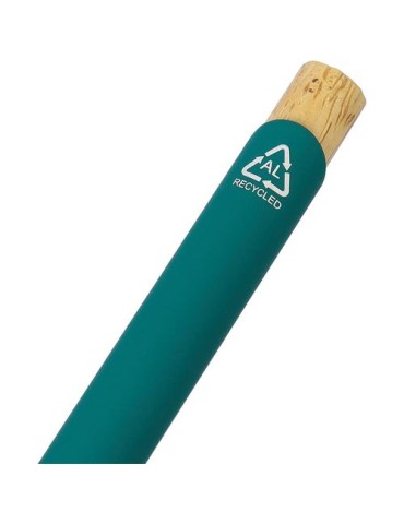Stylo bille en aluminium recyclé toucher gomme Calandra Matières : bambou Couleurs : vert marquage couleur éclatante