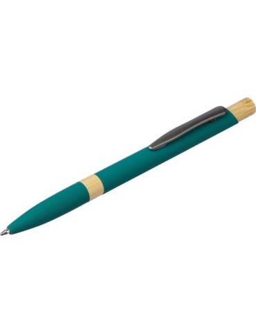 Stylo bille en aluminium recyclé toucher gomme Calandra Matières : bambou Couleurs : vert marquage couleur éclatante