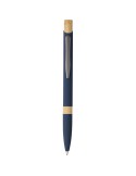 Stylo bille en aluminium recyclé toucher gomme Calandra Matières : bambou Couleurs : bleu personnalisable avec votre logo