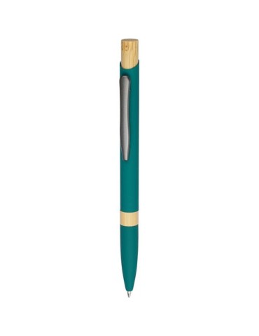 Stylo bille en aluminium recyclé toucher gomme Calandra Matières : bambou Couleurs : bleu livraison express 24h 48h