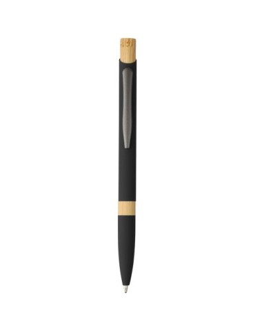 Stylo bille en aluminium recyclé toucher gomme Calandra Matières : bambou Couleurs : noir cadeau entreprise pas cher
