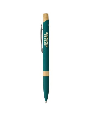 Stylo bille en aluminium recyclé toucher gomme Calandra Matières : bambou Couleurs : noir cadeau collaborateur premium