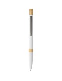 Stylo bille en aluminium recyclé toucher gomme Calandra Matières : bambou Couleurs : blanc marquage laser ultra précis