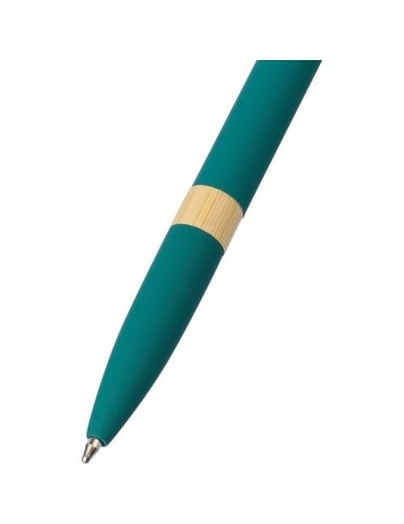 Stylo bille en aluminium recyclé toucher gomme Calandra Matières : bambou Couleurs : blanc impression haute définition