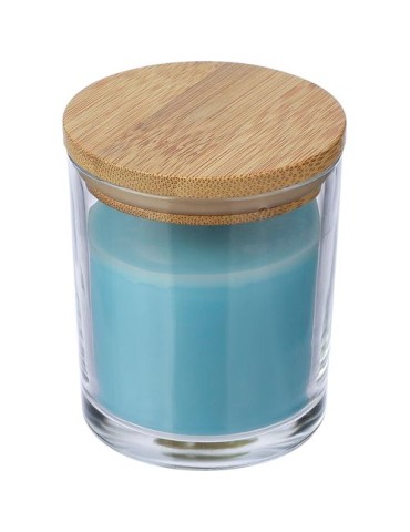 Bougie dans un contenant en verre Riven Matières : bambou Couleurs : rouge cadeau entreprise pas cher