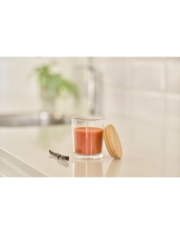 Bougie dans un contenant en verre Riven Matières : bambou Couleurs : rouge cadeau entreprise pas cher
