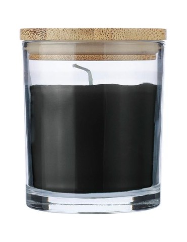 Bougie dans un contenant en verre Riven Matières : bambou Couleurs : noir impression haute définition