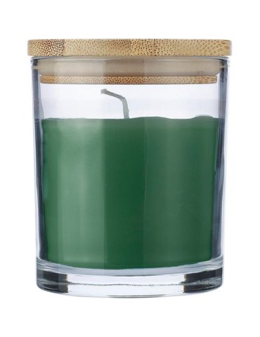 Bougie dans un contenant en verre Riven Matières : bambou Couleurs : vert goodies publicitaire événementiel