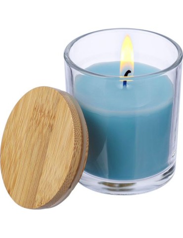 Bougie dans un contenant en verre Riven Matières : bambou Couleurs : vert goodies entreprise design