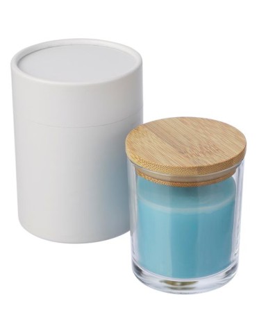 Bougie dans un contenant en verre Riven Matières : bambou Couleurs : vert personnalisation rapide en France