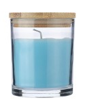 Bougie dans un contenant en verre Riven Matières : bambou Couleurs : bleu clair marquage laser ultra précis