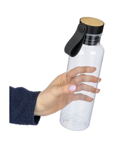 Gourde de 750 ml en rPET Aisling Matières : bambou Couleurs : bleu cobalt impression haute définition