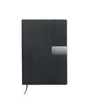 TREZE Carnet A5 en PU souple Matières : papier recyclé Couleurs : noir personnalisable avec votre logo