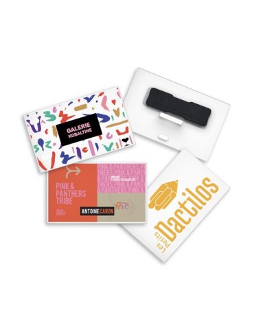 BADGE PLASTIQUE (PS) RECTANGLE 70x43mm AVEC AIMANT