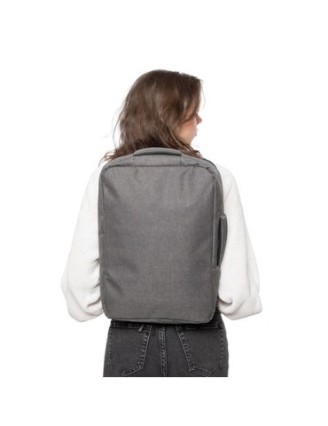 Sac à dos porte-ordinateur en rPET 300D Eulalia Matières : polyester Couleurs : noir marquage couleur éclatante