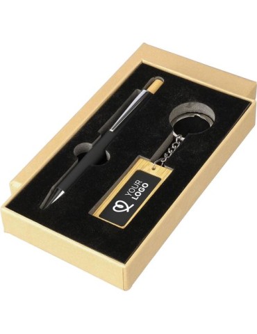 Coffret d’écriture en bambou Zaid Matières : acier inoxydable Couleurs : noir cadeau collaborateur premium