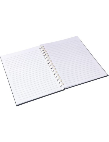 Carnet A6 en rPET Ilias Matières : papier recyclé Couleurs : noir personnalisable avec votre logo