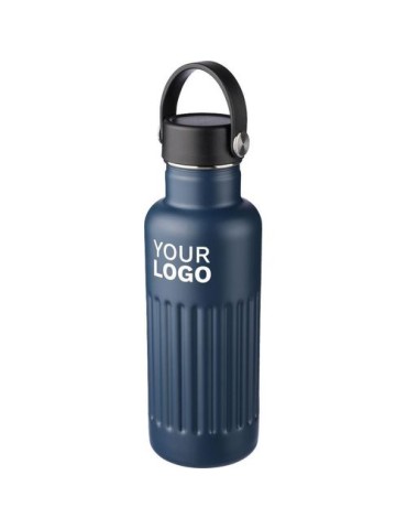 Gourde double paroi de 500 ml en acier inoxydable recyclé Lior Matières : silicone Couleurs : gris impression haute définition
