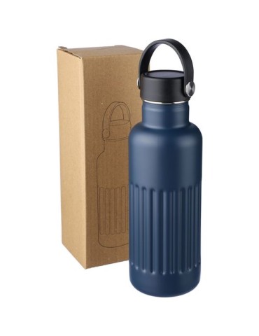 Gourde double paroi de 500 ml en acier inoxydable recyclé Lior Matières : silicone Couleurs : bleu cadeau entreprise pas cher