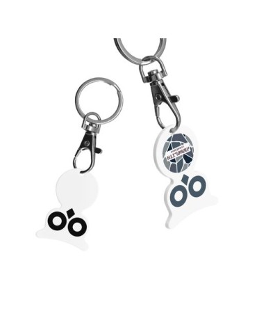 PORTE-CLE MOUSQUETON AVEC JETON FORME HIBOU