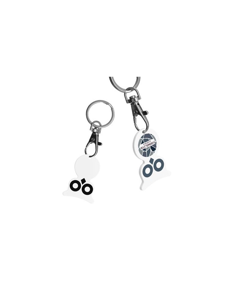 PORTE-CLE MOUSQUETON AVEC JETON FORME HIBOU