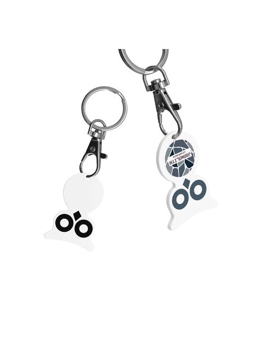 PORTE-CLE MOUSQUETON AVEC JETON FORME HIBOU