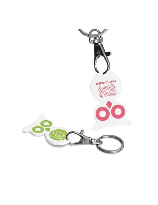 PORTE-CLE MOUSQUETON AVEC JETON FORME HIBOU